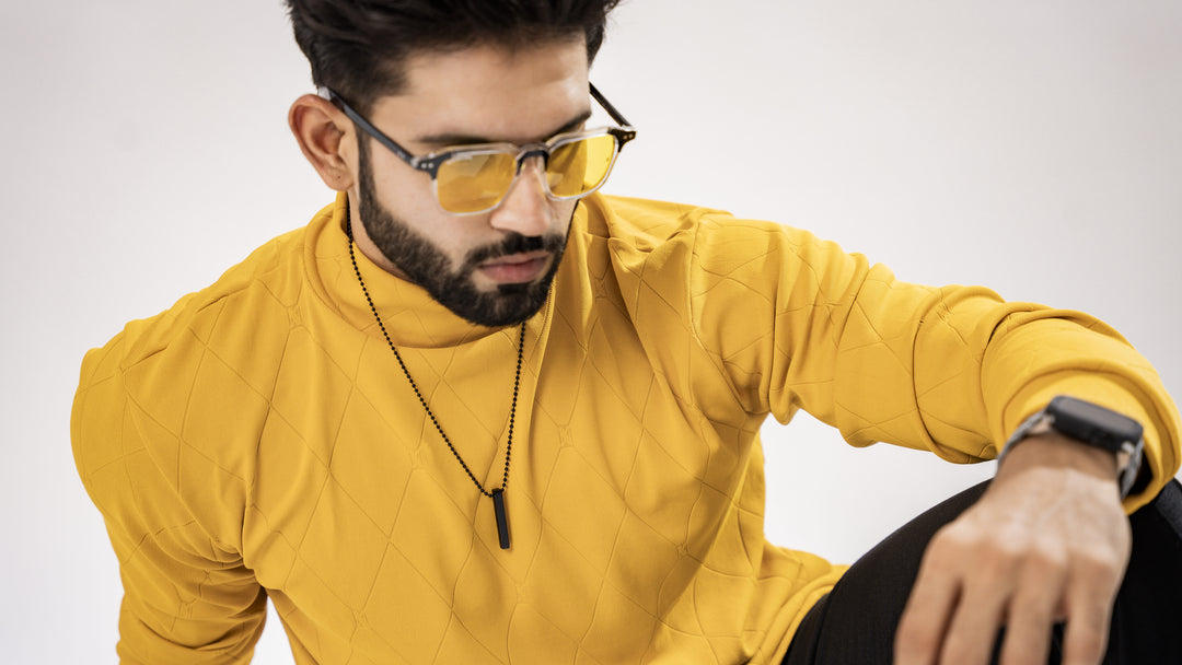 Mustard Yellow High Neck T-Shirt for men, photo 8