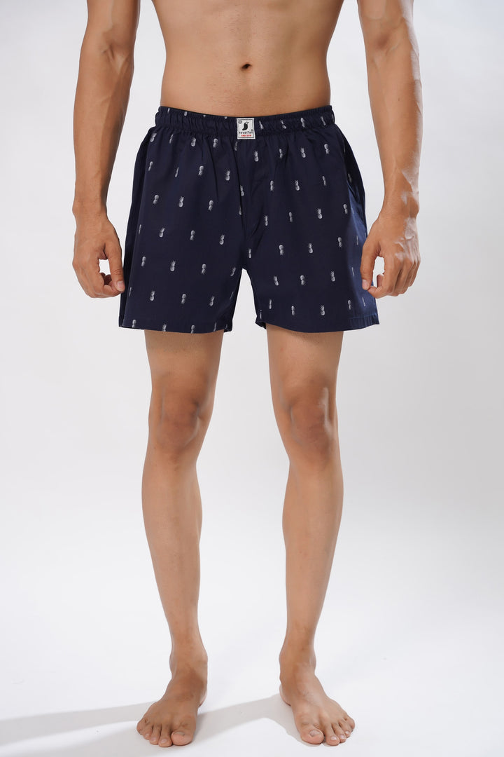 Men's Navy Blue Coconut Print Boxer Shorts