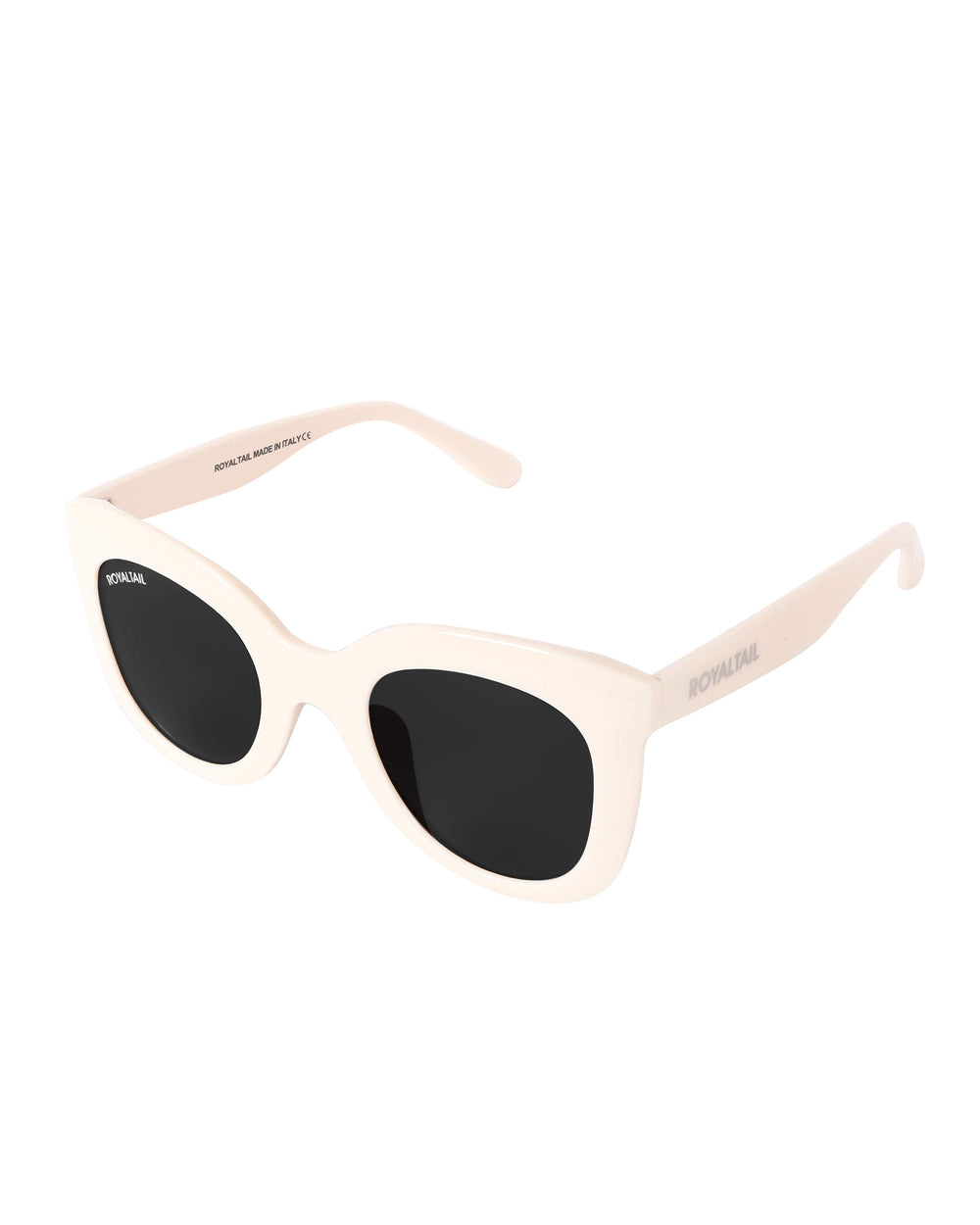 Squared oval sunglasses for men and women, off-white frame and black lenses