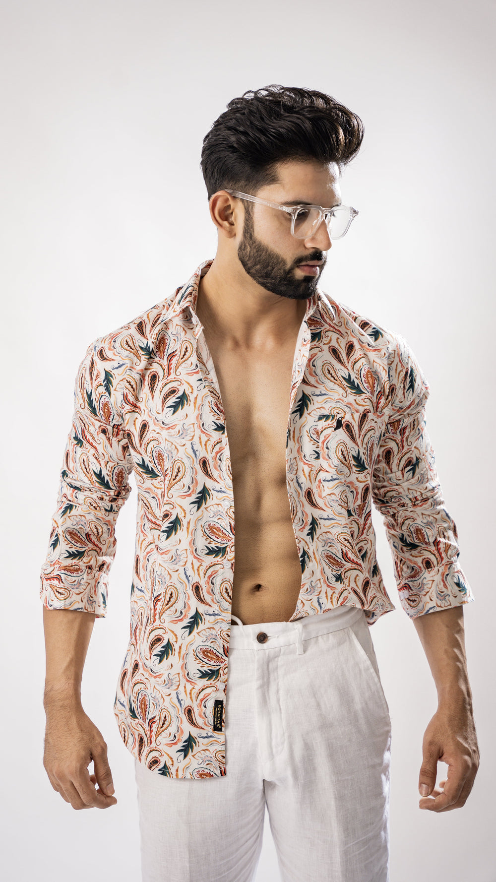Men's Orange Abstract Paisley Print Cotton Shirt