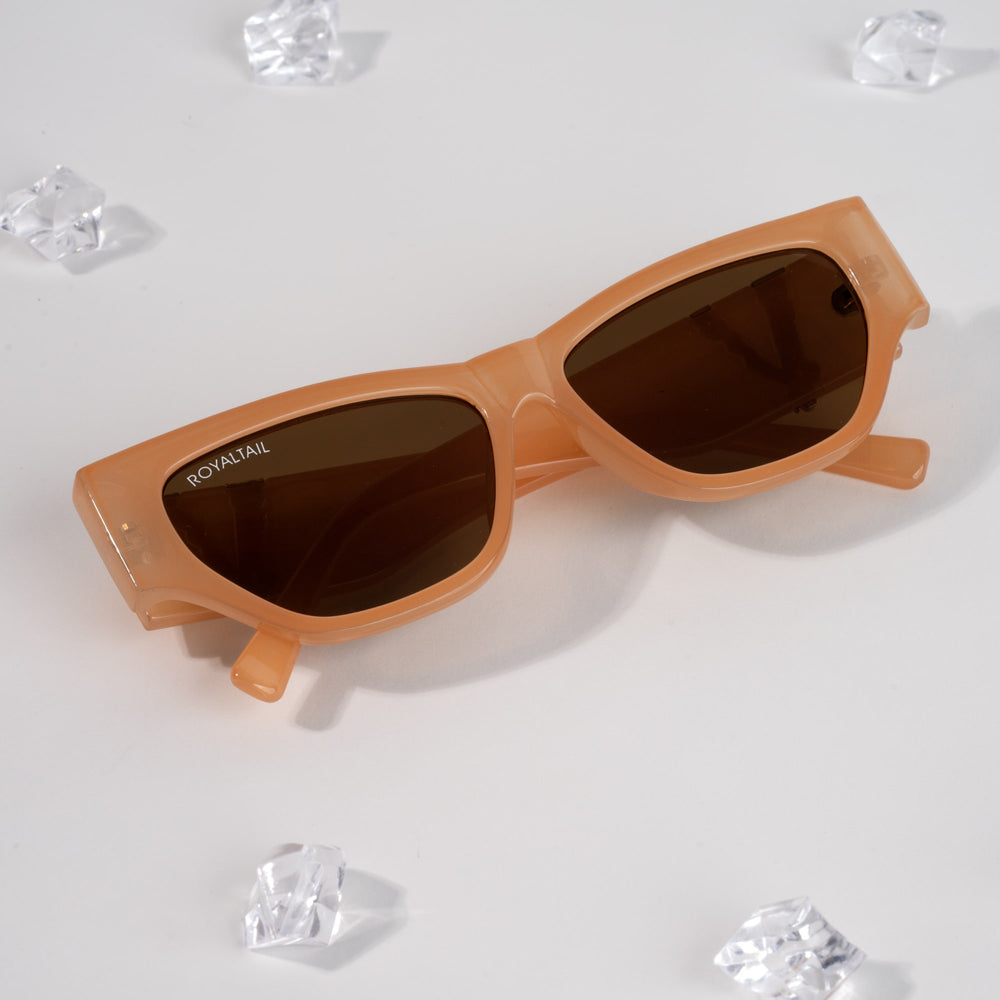 Cat-eye sunglasses for men and women, orange frame and brown lenses