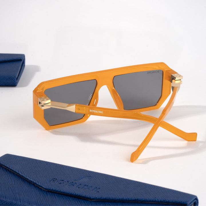Orange rectangle sunglasses with black lenses, photo 4