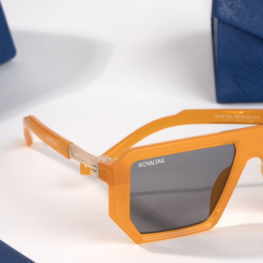 Orange rectangle sunglasses with black lenses, photo 5