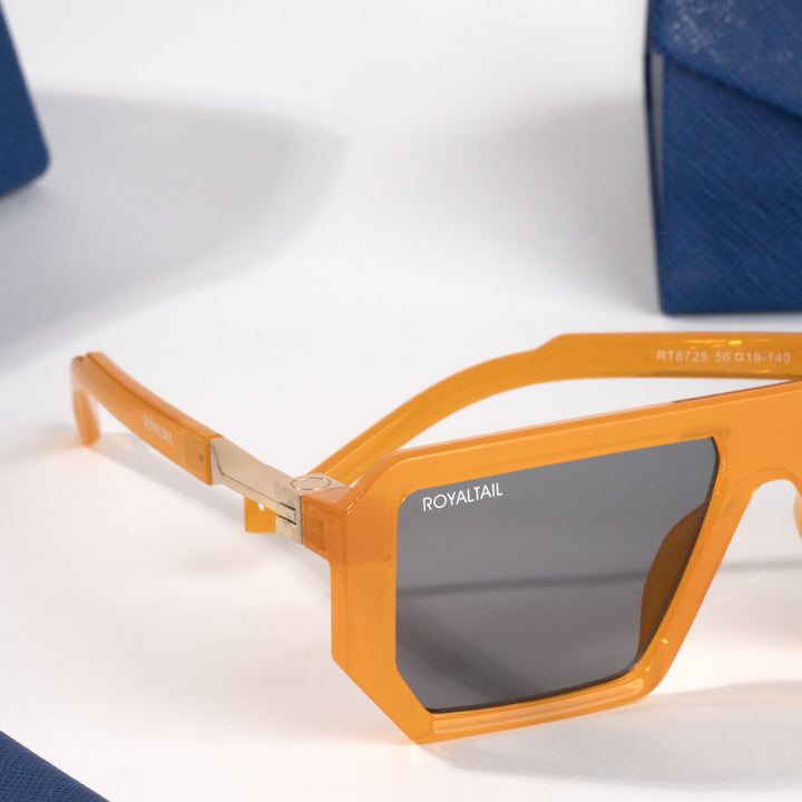 Orange rectangle sunglasses with black lenses, photo 5