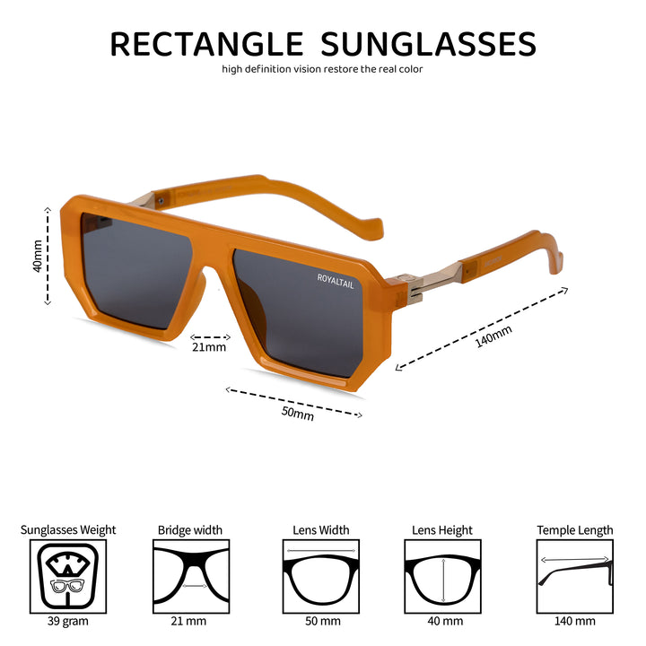 Orange rectangle sunglasses with black lenses, photo 6