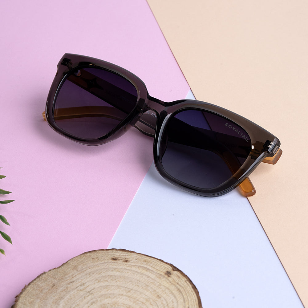 Square sunglasses for men and women, orange frame and grey lenses