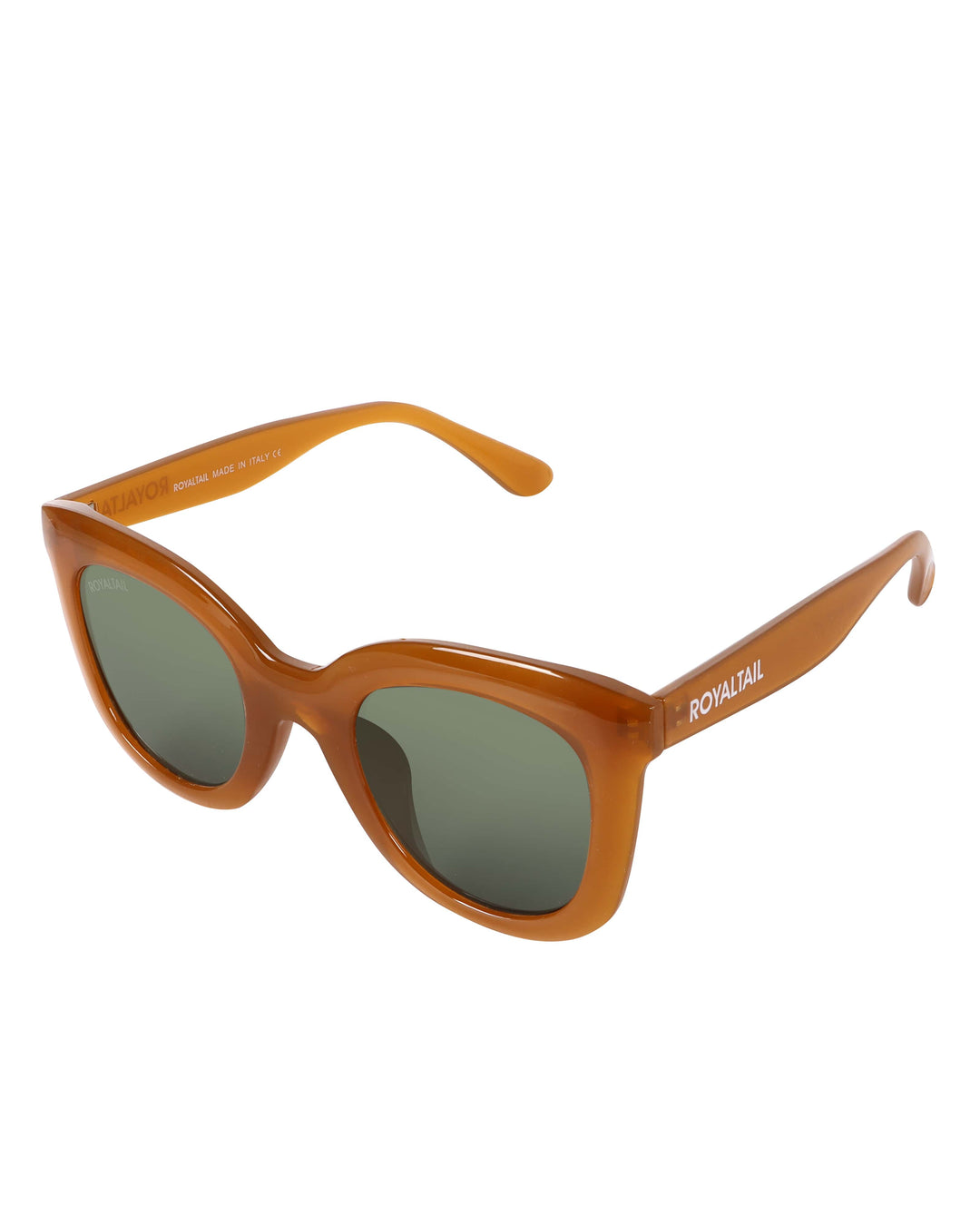 Squared oval sunglasses for men and women, orange frame and light green lenses