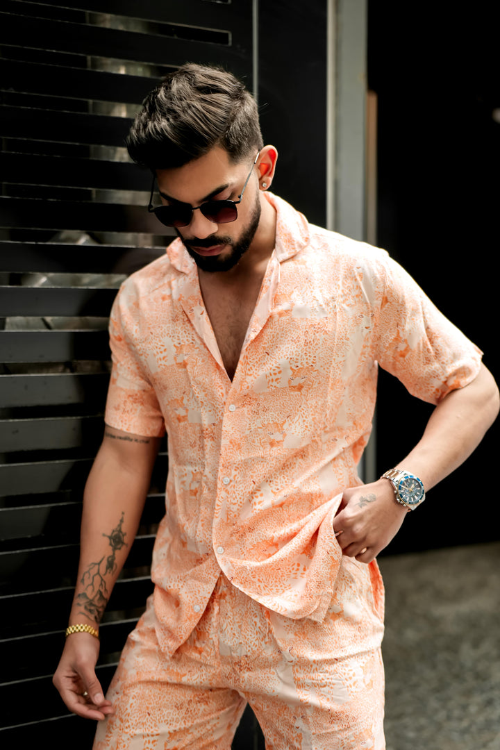 Orange Tiger Print Rayon Co-ord Set by ROYALTAIL