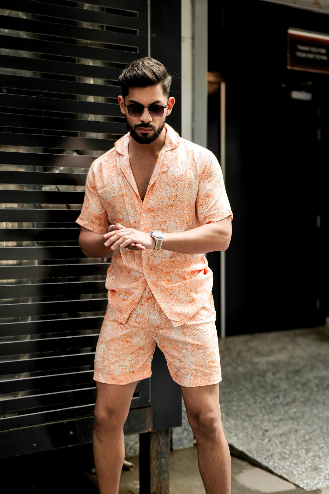 Orange Tiger Print Rayon Co-ord Set for men, photo 4