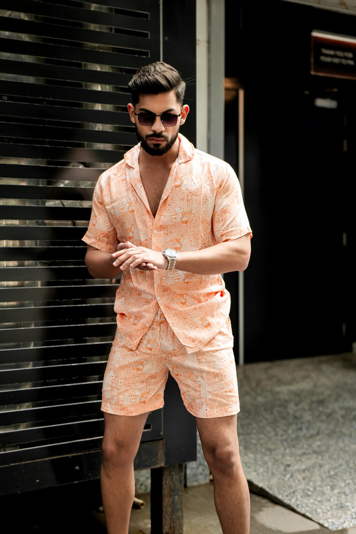 Orange Tiger Print Rayon Co-ord Set for men, photo 4