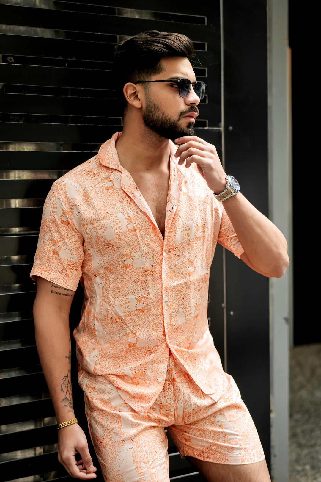 Orange Tiger Print Rayon Co-ord Set for men, photo 5