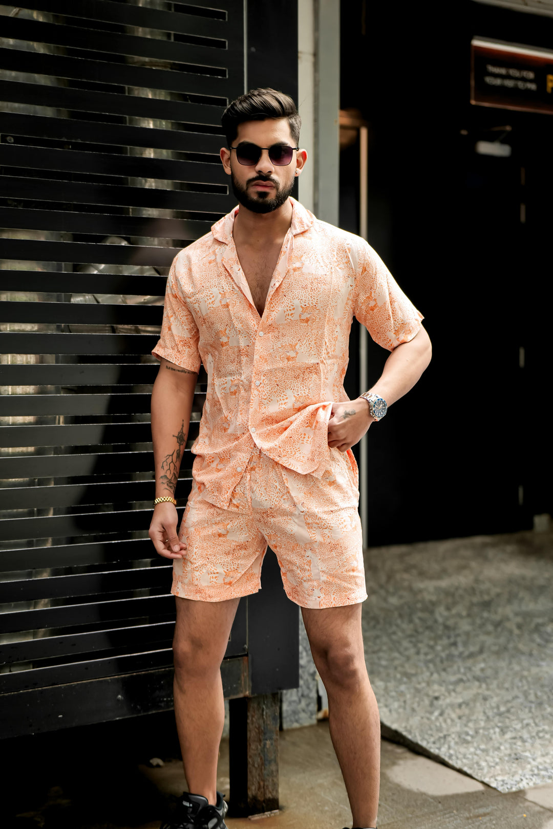 Orange Tiger Print Rayon Co-ord Set for men, photo 6