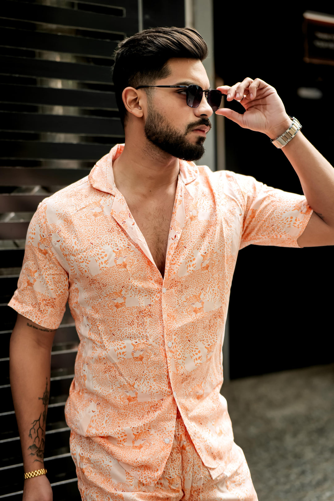 Orange Tiger Print Rayon Co-ord Set for men, photo 7