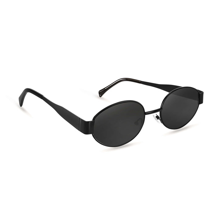 Oval Shape Sunglasses for Men & Women | Black Frame & Black Glass