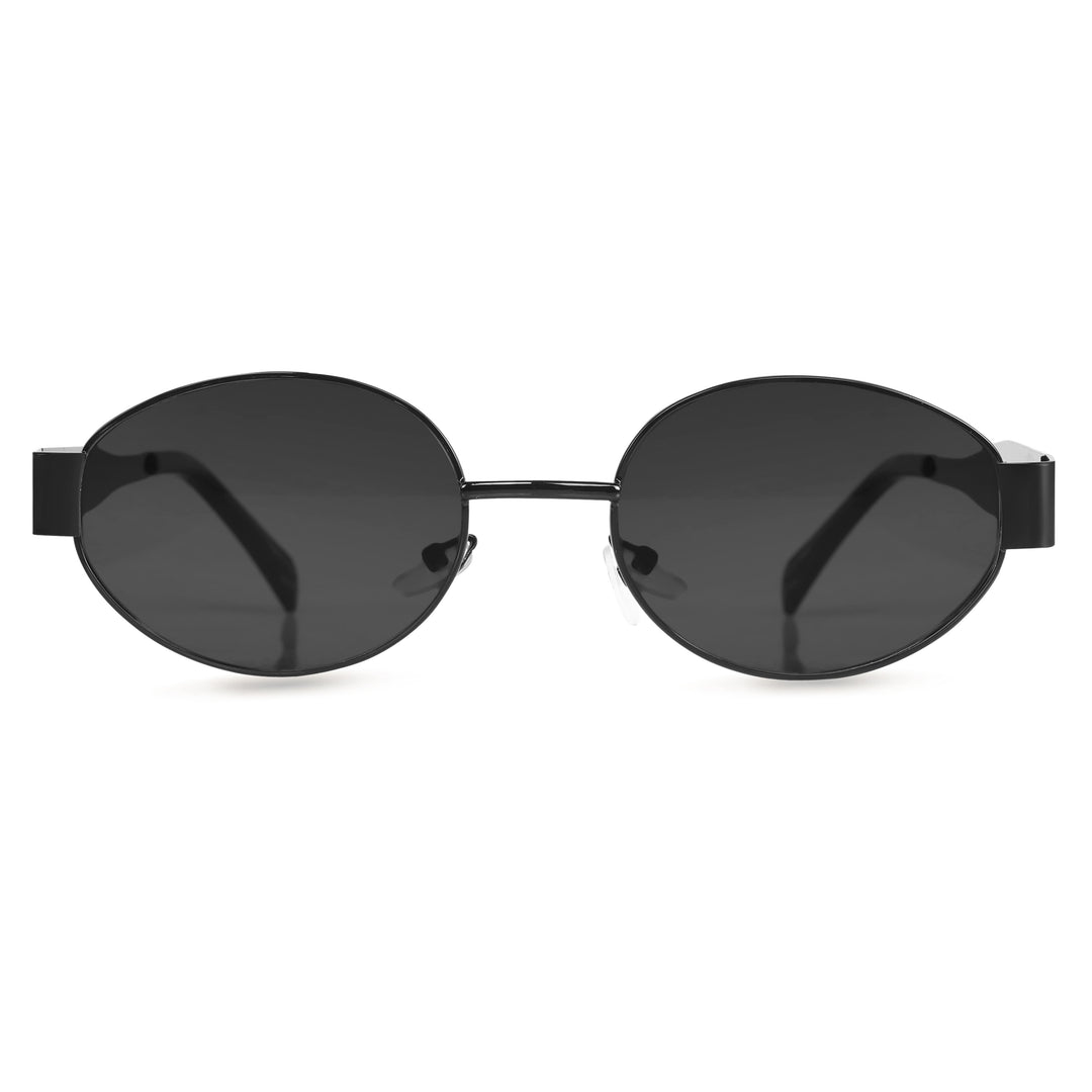 Oval Shape Sunglasses for Men & Women | Black Frame & Black Glass