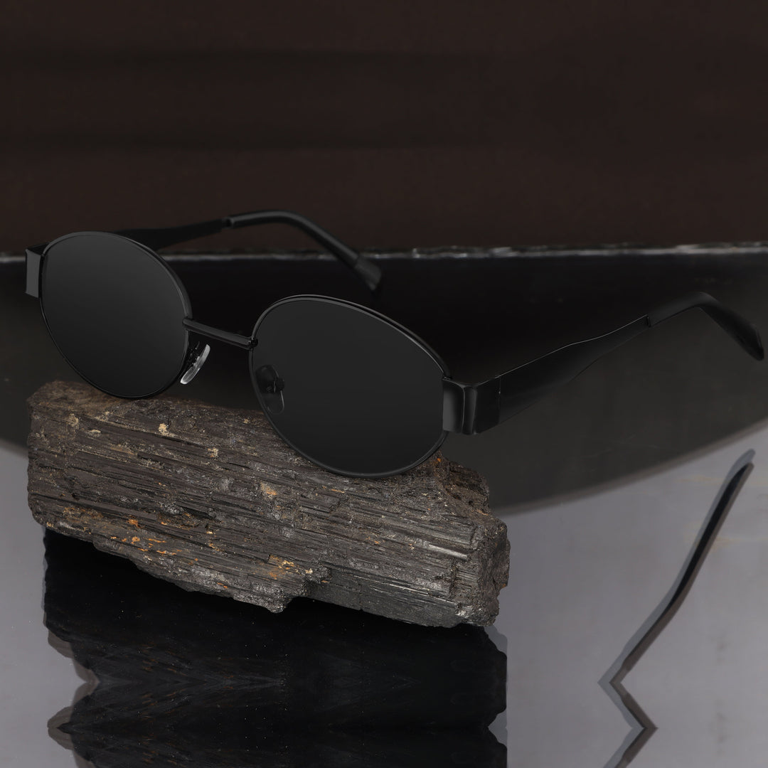 Oval Shape Sunglasses for Men & Women | Black Frame & Black Glass