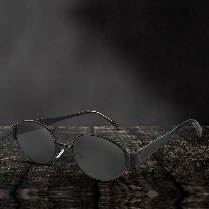 Oval Shape Sunglasses for Men & Women | Black Frame & Black Glass