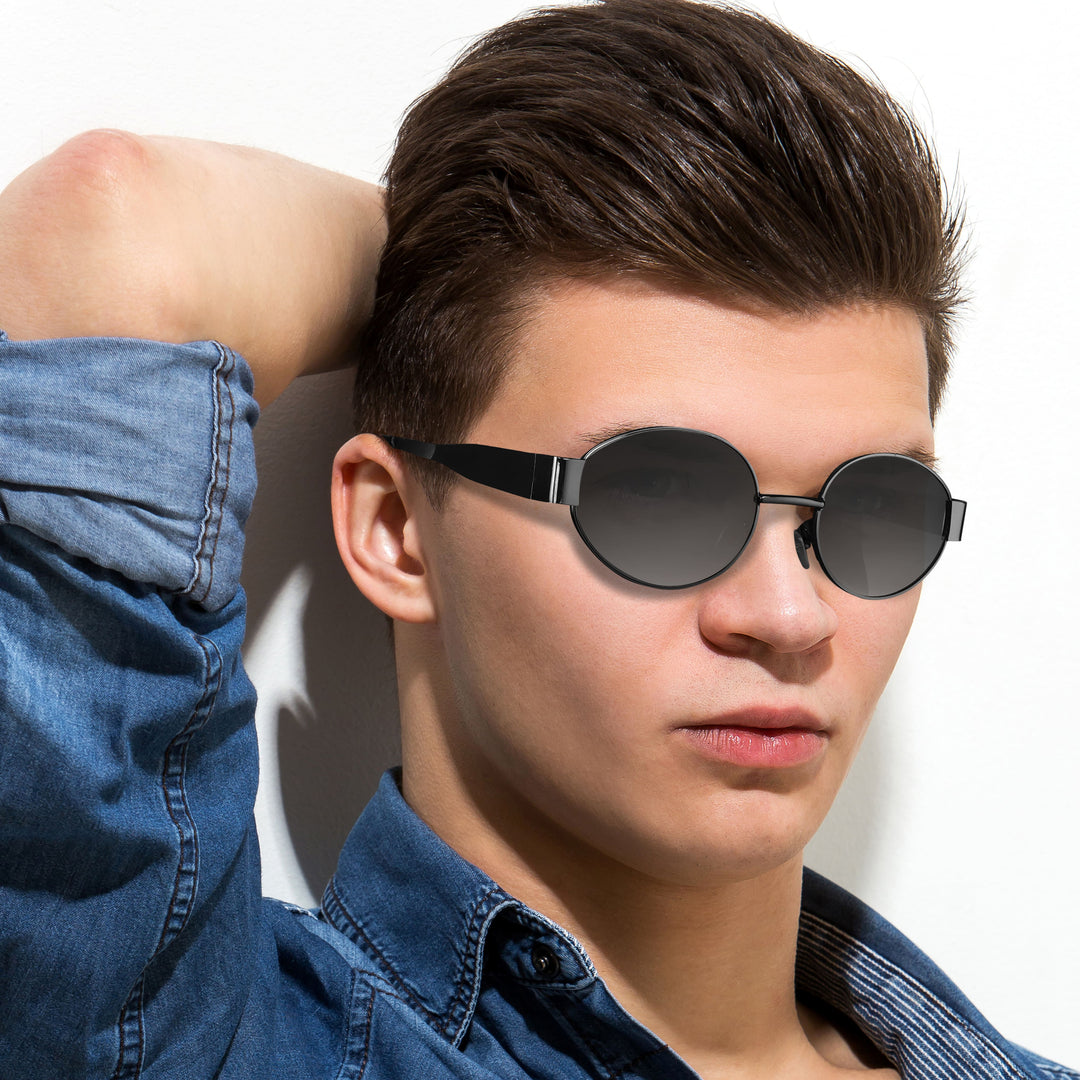 Oval Shape Sunglasses for Men & Women | Black Frame & Black Glass