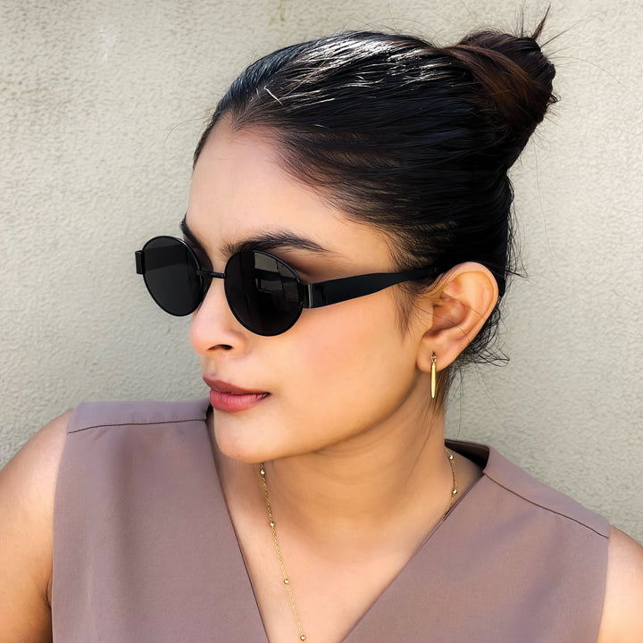 Oval Shape Sunglasses for Men & Women | Black Frame & Black Glass