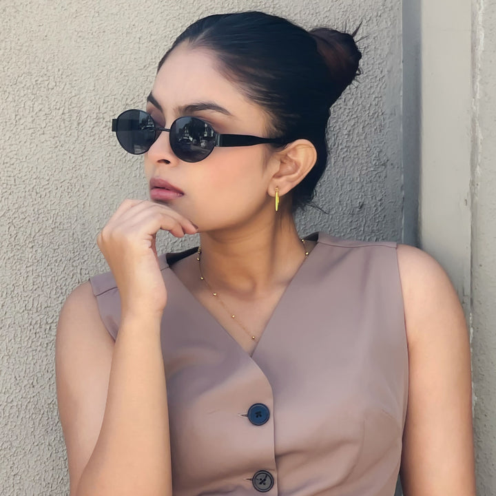 Oval Shape Sunglasses for Men & Women | Black Frame & Black Glass