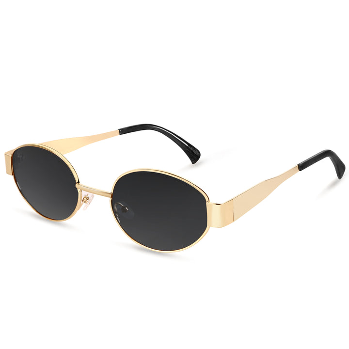 Oval Shape Sunglasses for Men & Women | Golden Frame & Black Glass