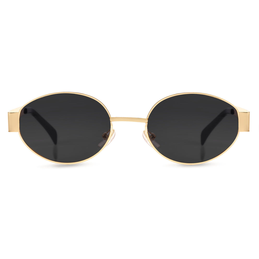 Oval Shape Sunglasses for Men & Women | Golden Frame & Black Glass