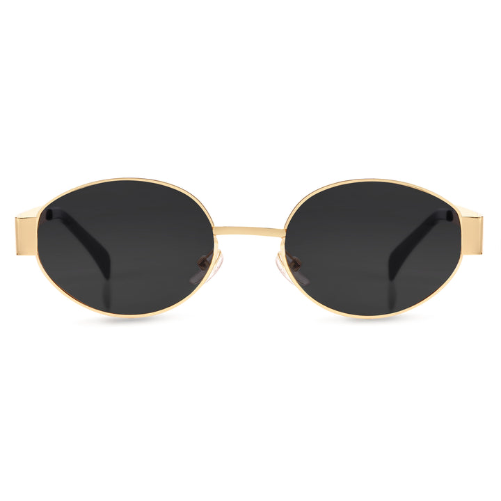 Oval Shape Sunglasses for Men & Women | Golden Frame & Black Glass