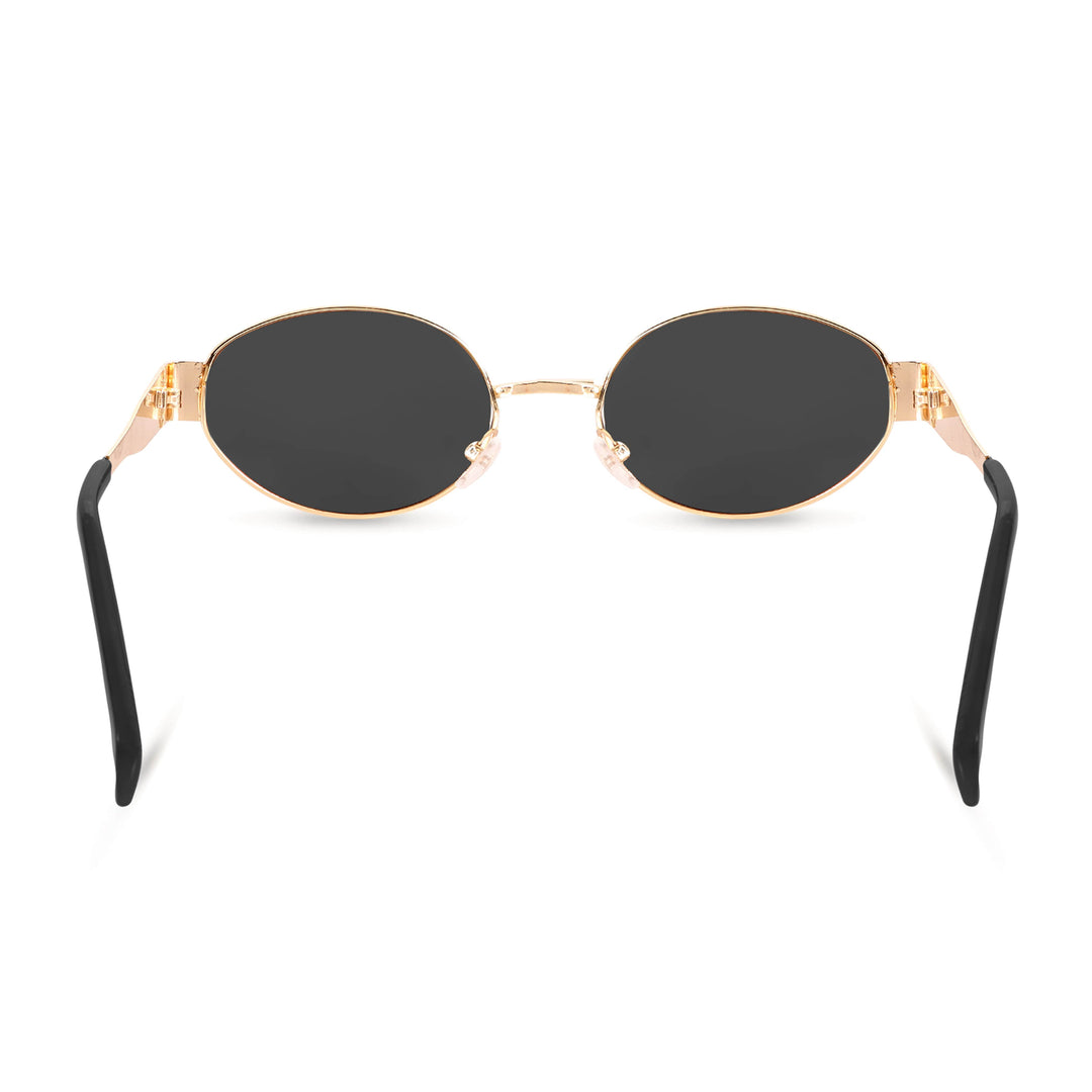 Oval Shape Sunglasses for Men & Women | Golden Frame & Black Glass