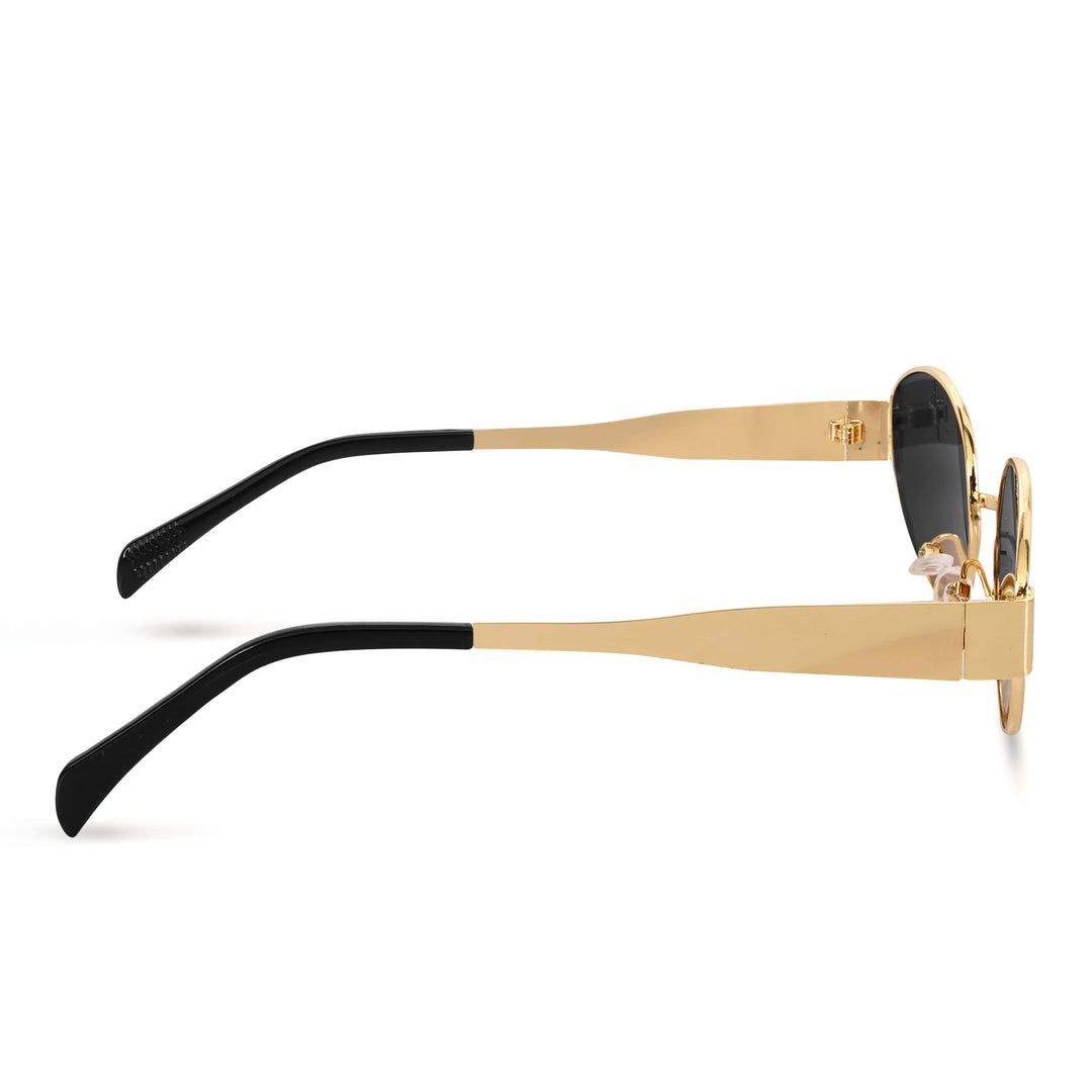 Oval Shape Sunglasses for Men & Women | Golden Frame & Black Glass