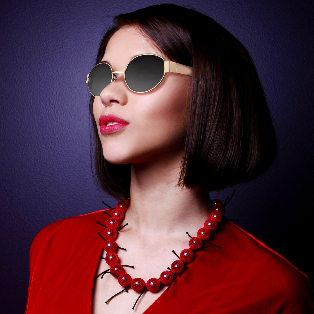 Oval Shape Sunglasses for Men & Women | Golden Frame & Black Glass