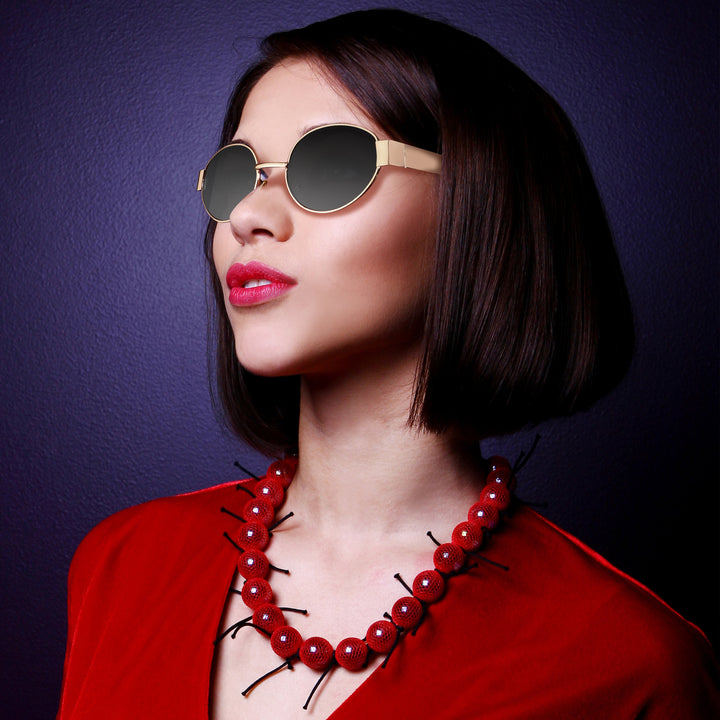 Oval Shape Sunglasses for Men & Women | Golden Frame & Black Glass