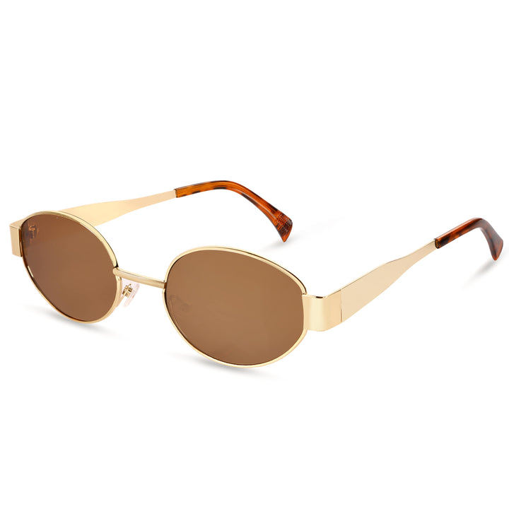 Oval Shape Sunglasses for Men & Women | Golden Frame & Brown Glass