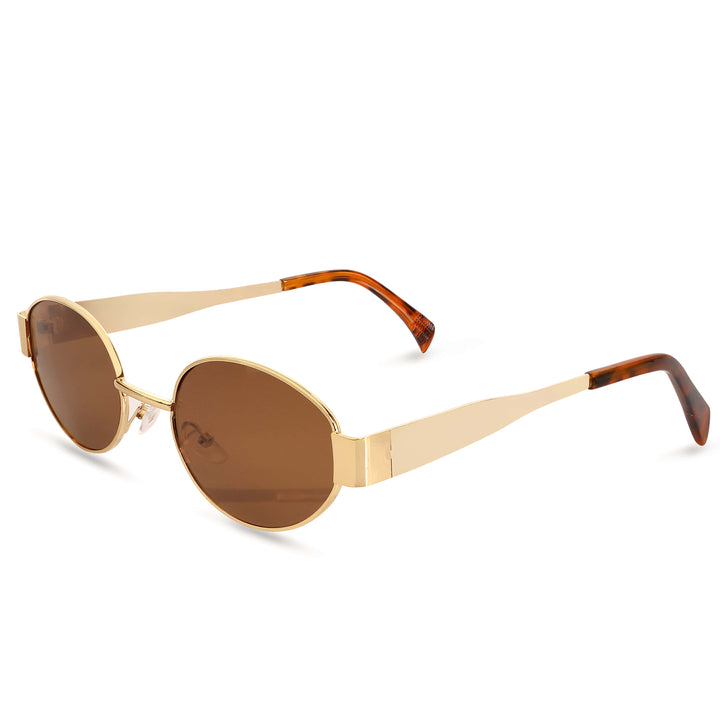 Oval Shape Sunglasses for Men & Women | Golden Frame & Brown Glass