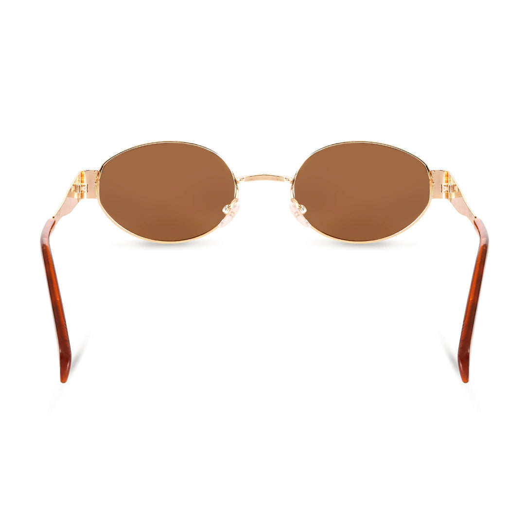 Oval Shape Sunglasses for Men & Women | Golden Frame & Brown Glass