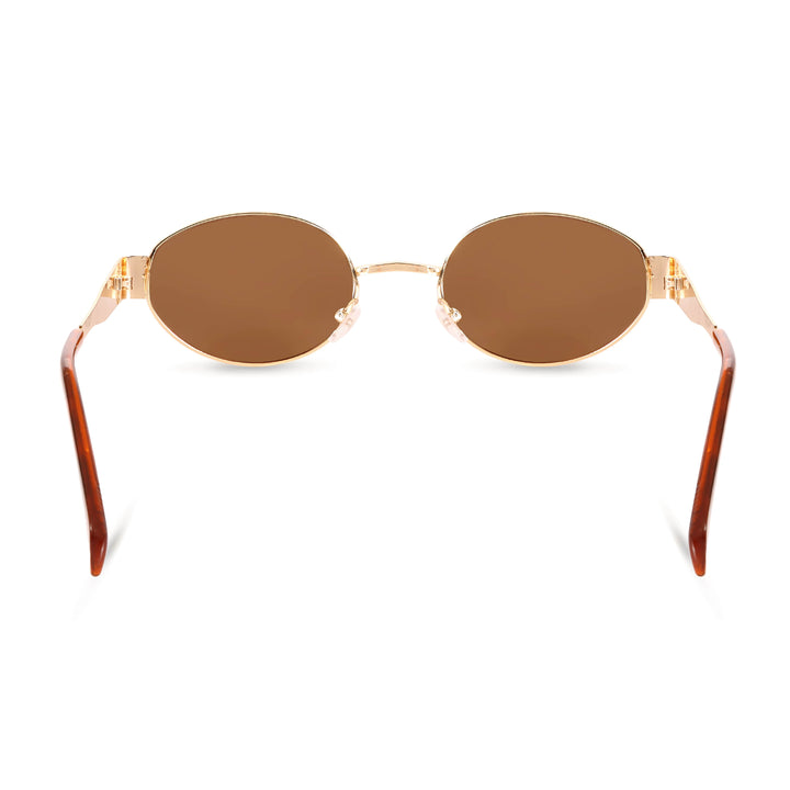 Oval Shape Sunglasses for Men & Women | Golden Frame & Brown Glass
