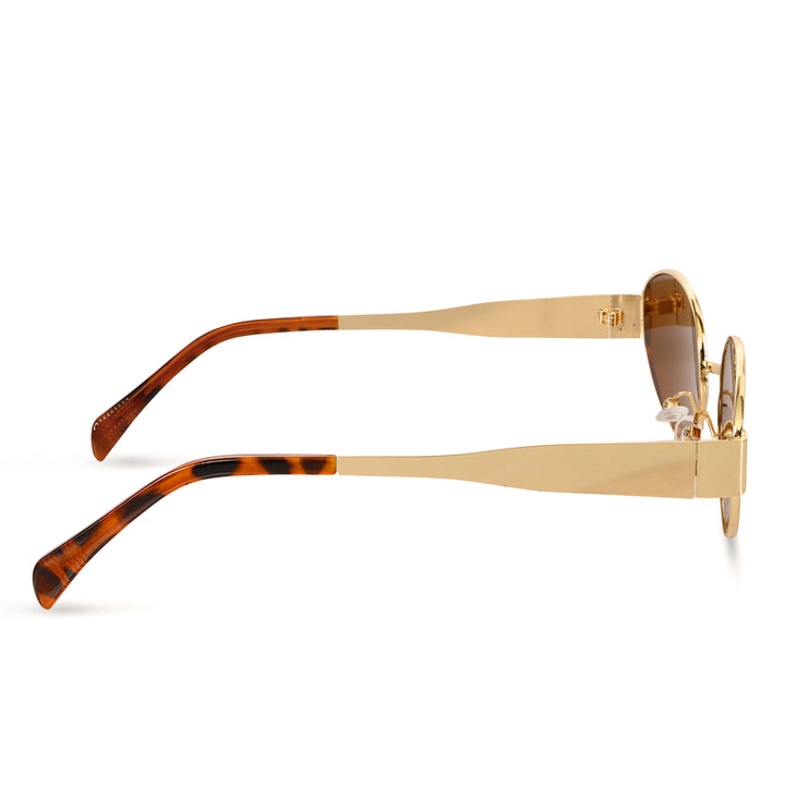 Oval Shape Sunglasses for Men & Women | Golden Frame & Brown Glass