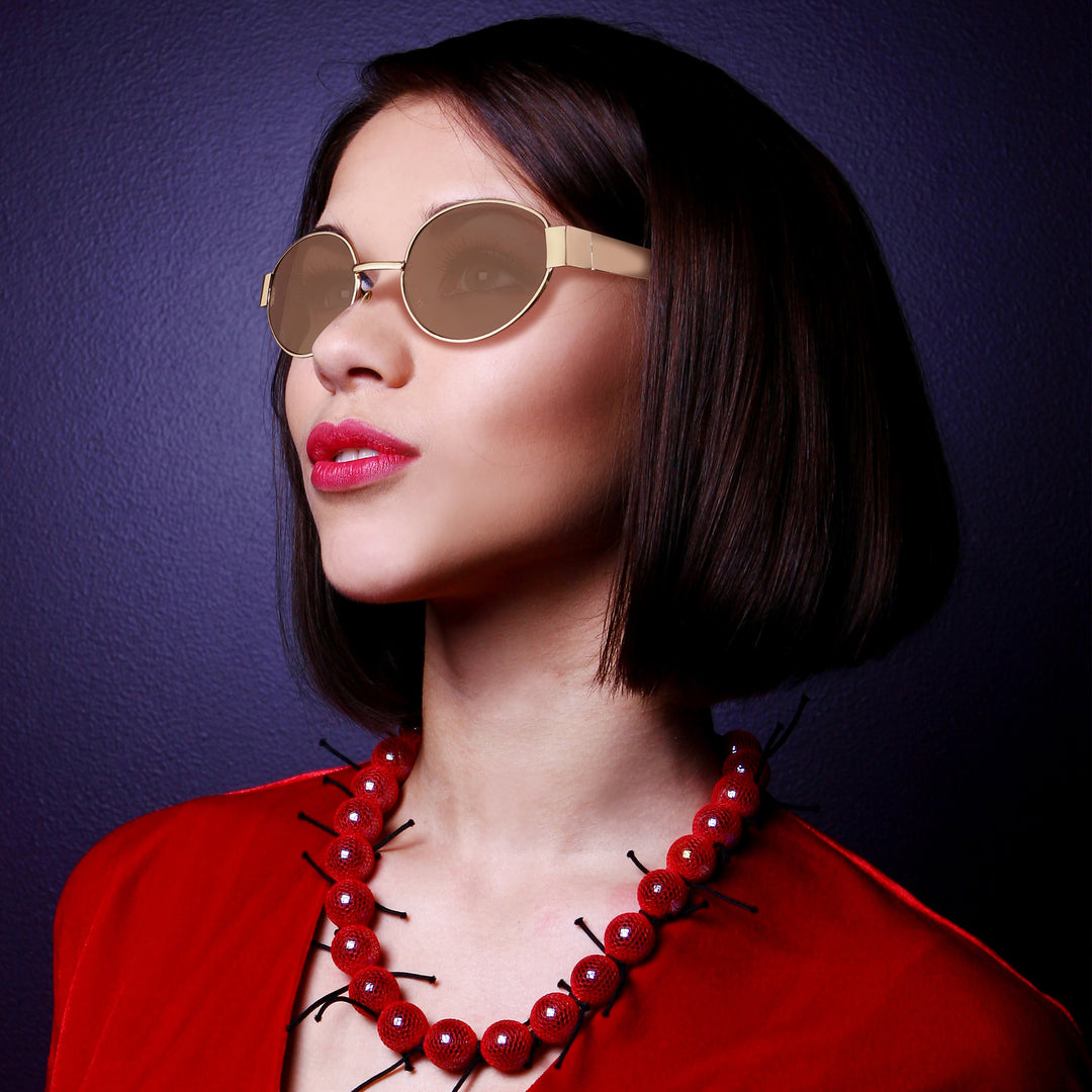 Oval Shape Sunglasses for Men & Women | Golden Frame & Brown Glass