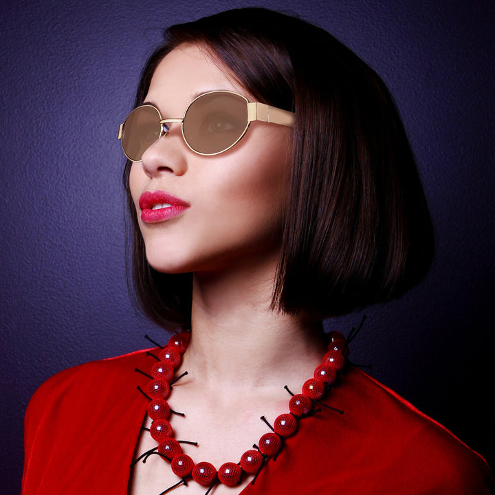 Oval Shape Sunglasses for Men & Women | Golden Frame & Brown Glass