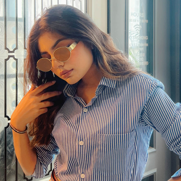 Oval Shape Sunglasses for Men & Women | Golden Frame & Brown Glass