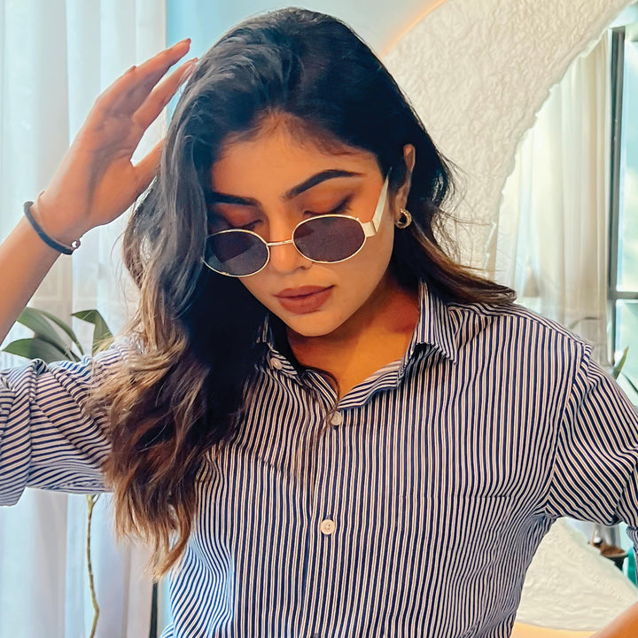 Oval Shape Sunglasses for Men & Women | Golden Frame & Brown Glass