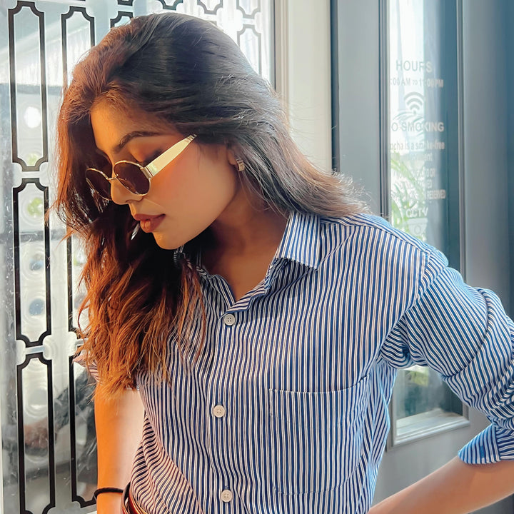 Oval Shape Sunglasses for Men & Women | Golden Frame & Brown Glass