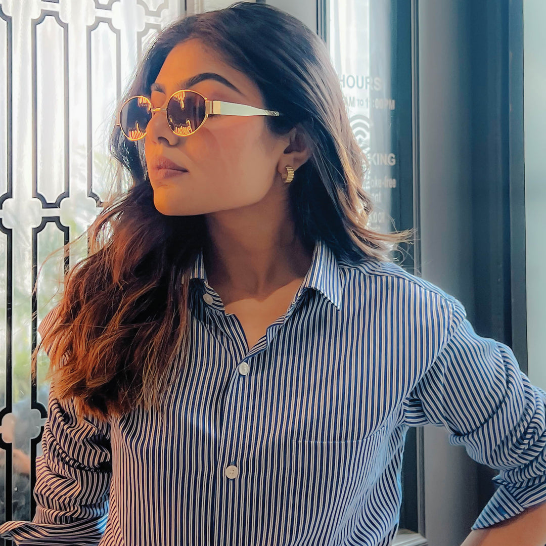 Oval Shape Sunglasses for Men & Women | Golden Frame & Brown Glass