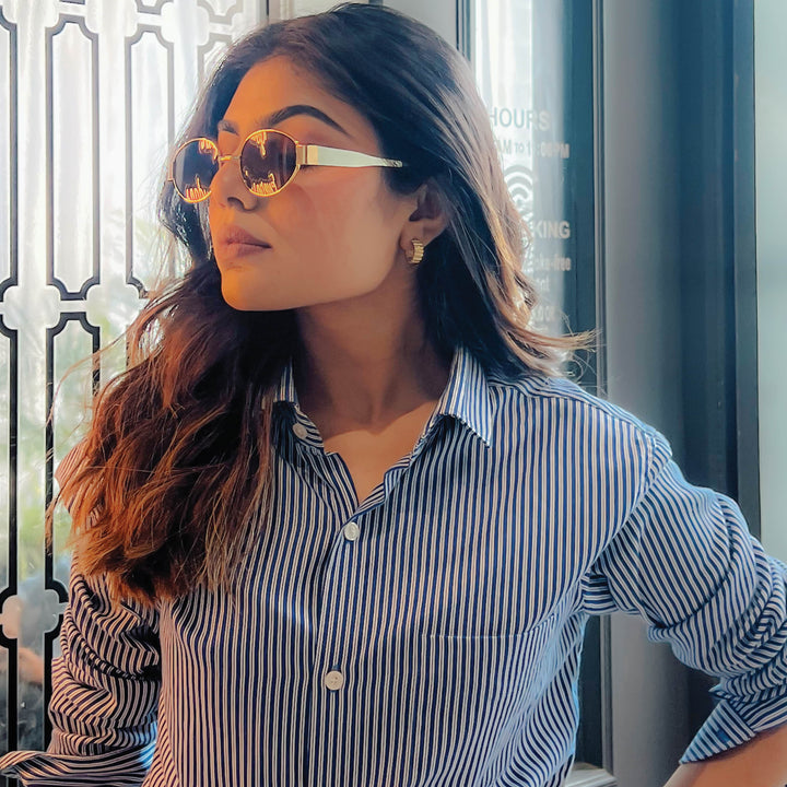 Oval Shape Sunglasses for Men & Women | Golden Frame & Brown Glass