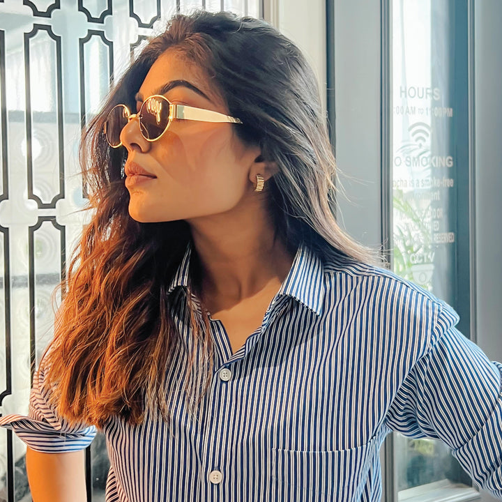 Oval Shape Sunglasses for Men & Women | Golden Frame & Brown Glass