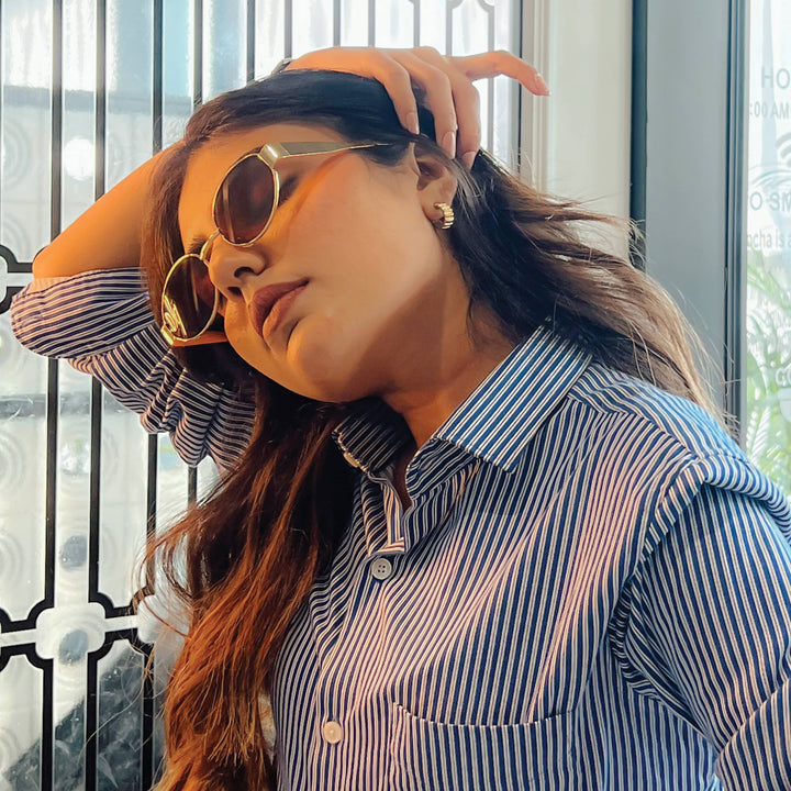Oval Shape Sunglasses for Men & Women | Golden Frame & Brown Glass