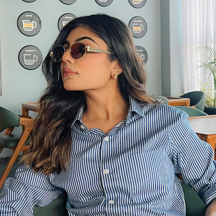 Oval Shape Sunglasses for Men & Women | Golden Frame & Brown Glass