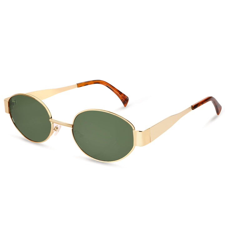 Oval Shape Sunglasses for Men & Women | Golden Frame & Green Glass