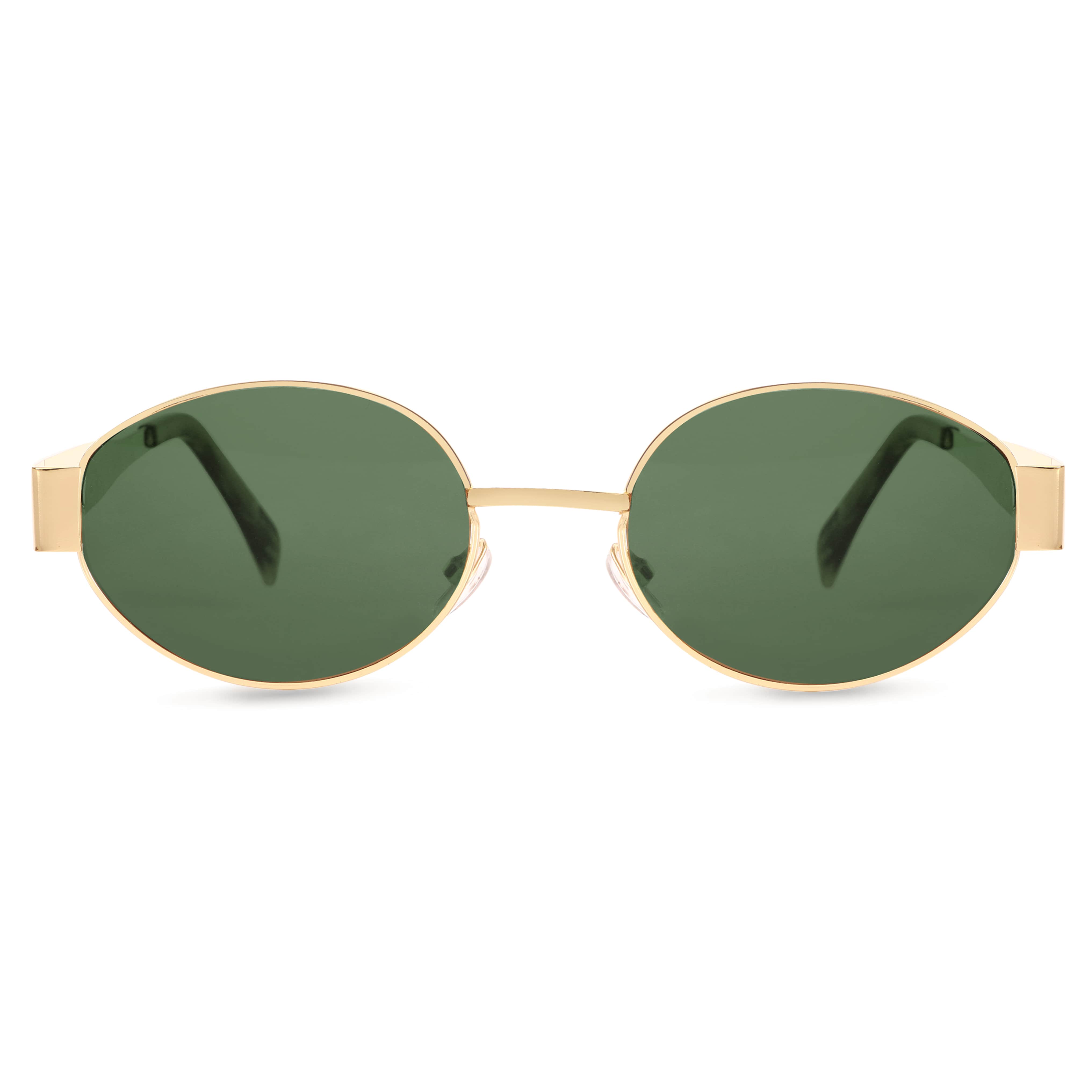 Oval Shape Sunglasses for Men & Women | Golden Frame & Green Glass