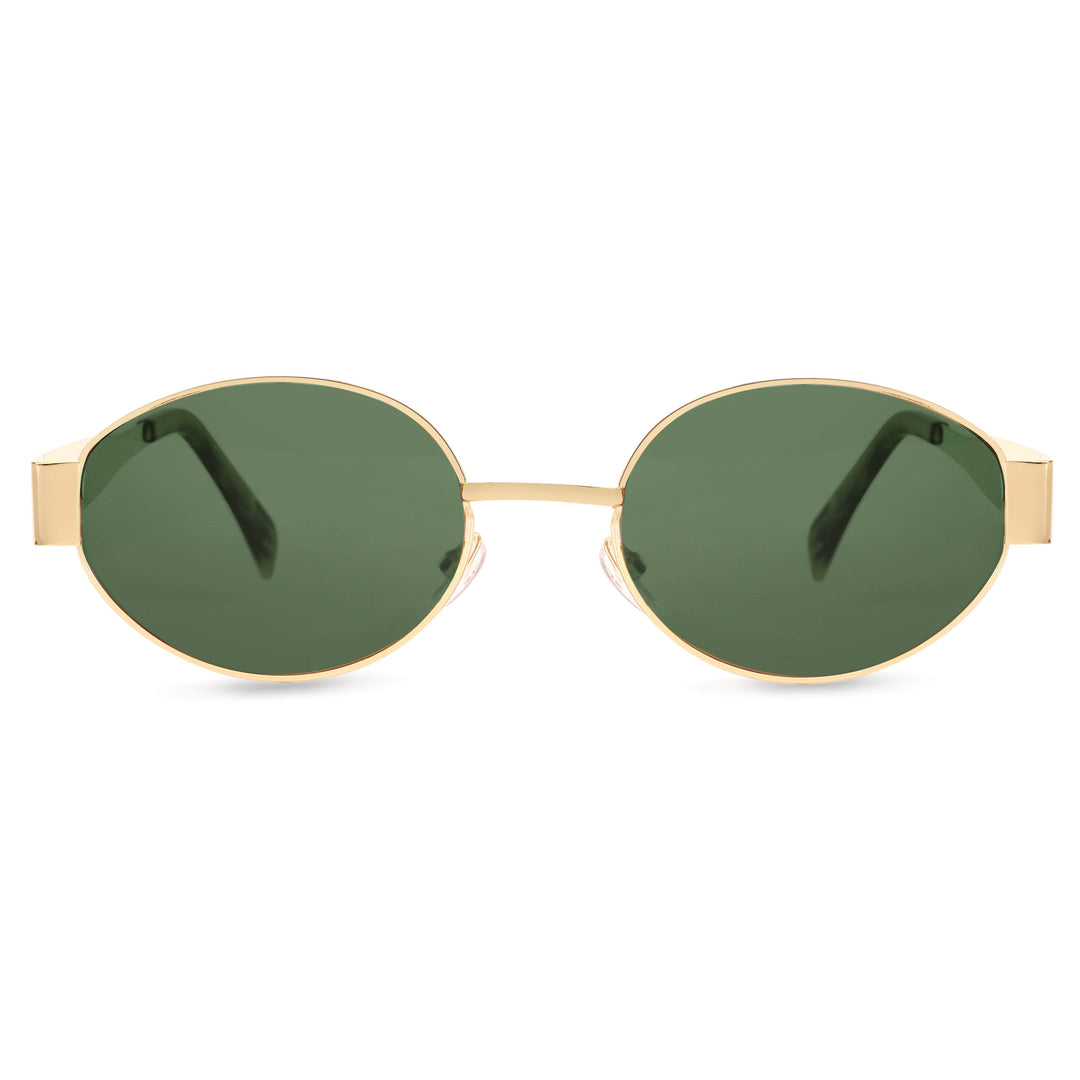 Oval Shape Sunglasses for Men & Women | Golden Frame & Green Glass