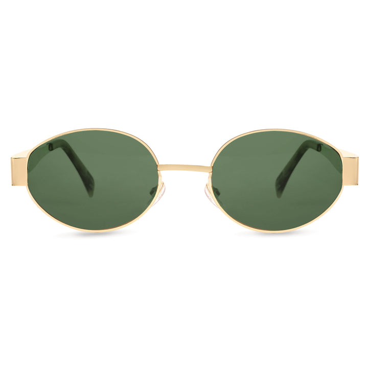 Oval Shape Sunglasses for Men & Women | Golden Frame & Green Glass